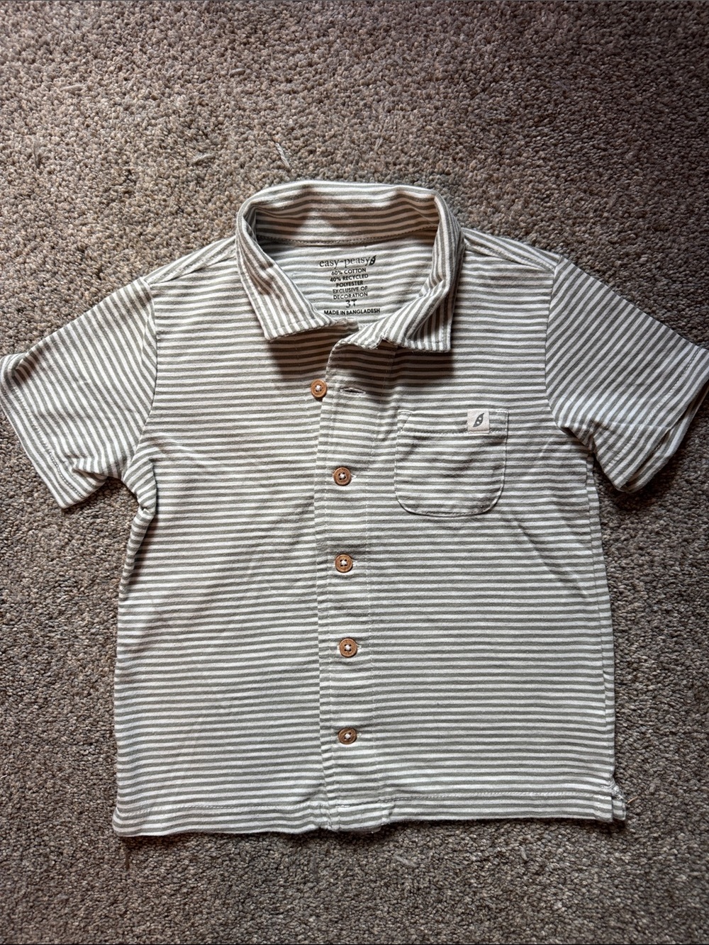 Children's Striped Button-Up Shirt - Neutral green/White easy-peasy 3t